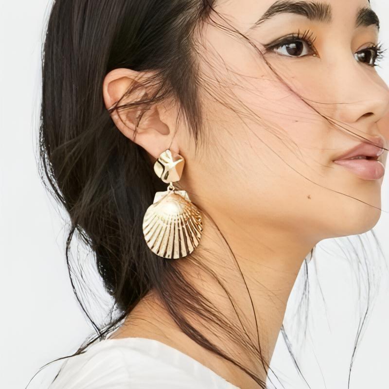 Gold Plated Metal Shell Dangle Post Earrings - Shop The Docks