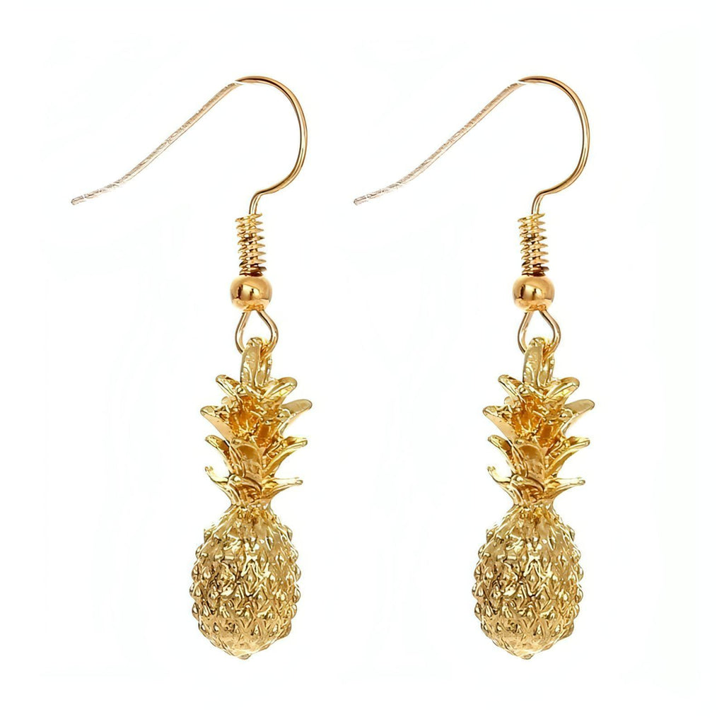 Metal Solid 3D Pineapple Fruit Drop Earring Gold - Shop The Docks