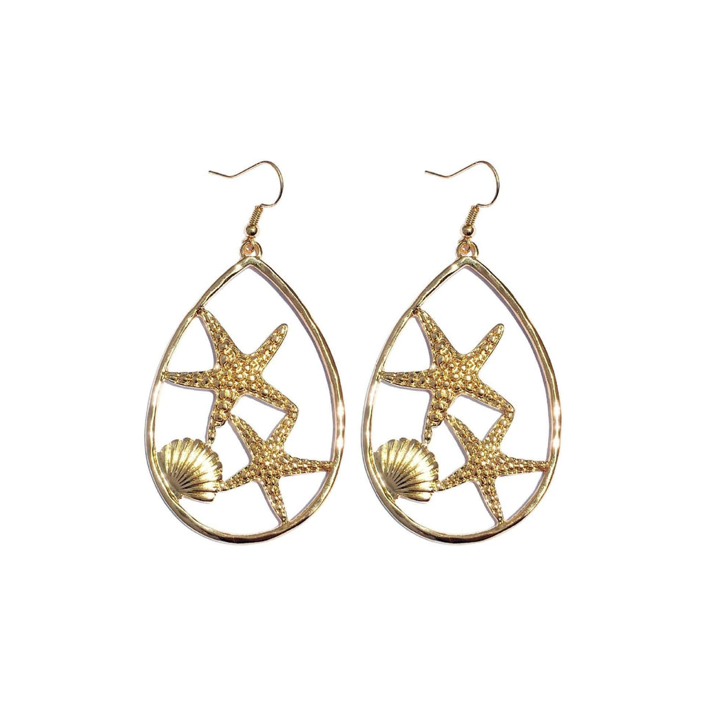 Oval Metal Gold Plated Starfish Shell Hook Earrings - Shop The Docks