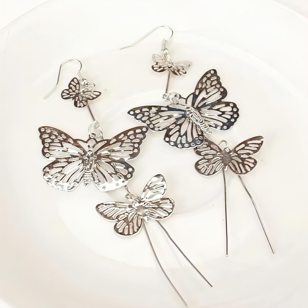 Plated Silver Hollow Butterfly Long Dangle Earrings - Shop The Docks