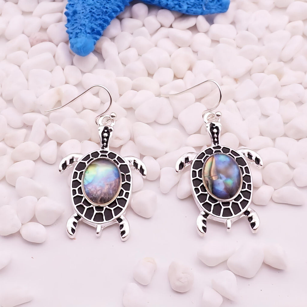 Stainless Steel Turtle Abalone Shell Drop Earrings - Shop The Docks