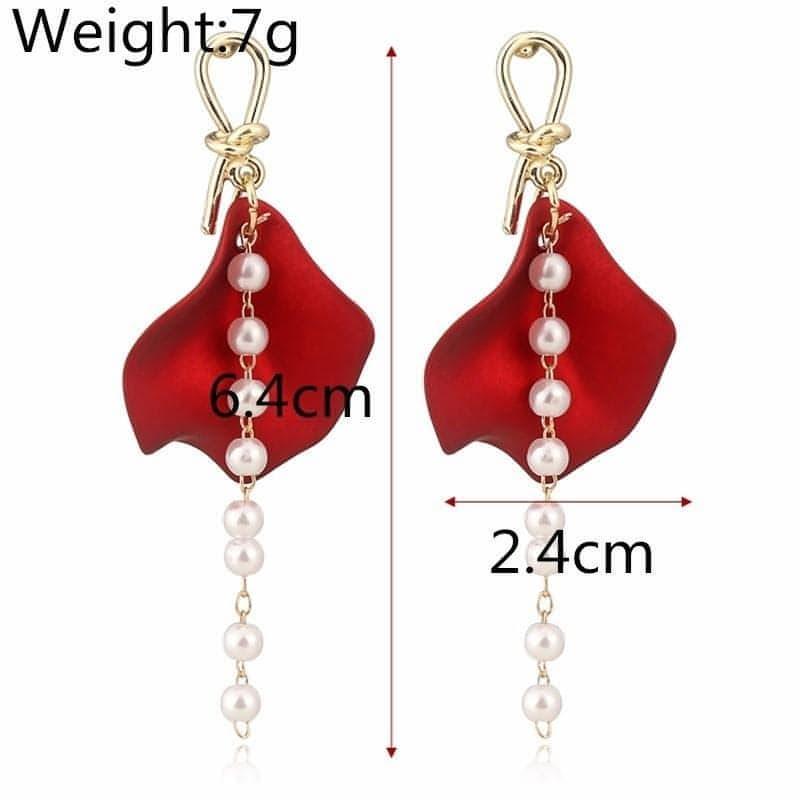 Trendy Red Petal With Dangle Imitation Pearl Post Earrings - Shop The Docks